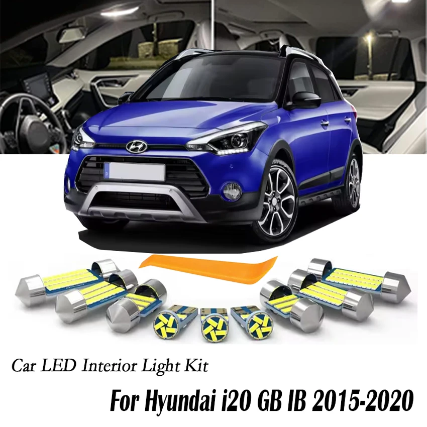 12Pcs For Hyundai i20 2 MK2 2015 2016 2017 2018 2019 2020 LED Interior Sun Vsior Light Kit LED Map Bulb Trunk License Plate Lamp