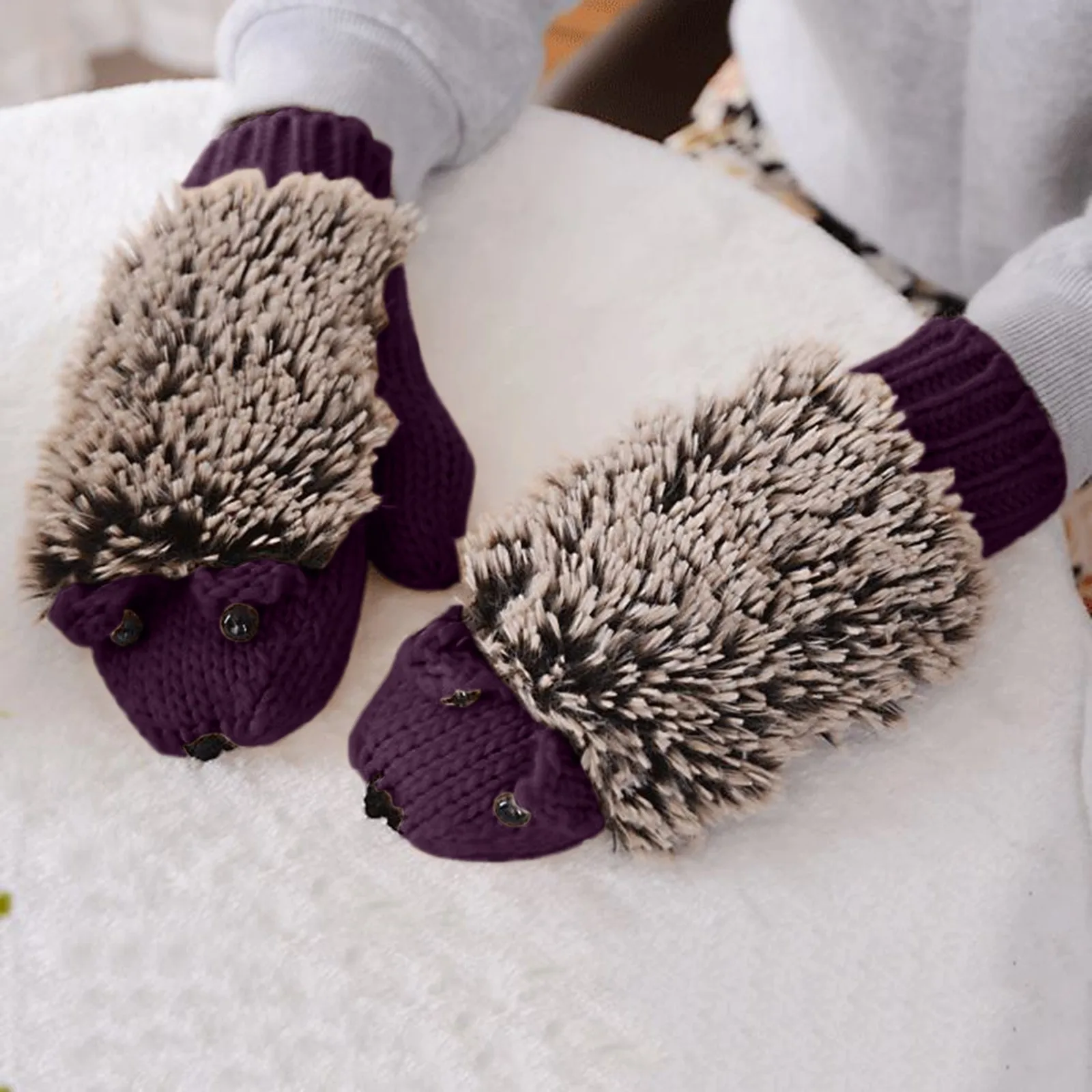 Women\'s Winter Gloves Fingerless Knitting Wool Warm Mittens Cartoon Hedgehog Gloves Birthday Present Winter Accessories Guantes