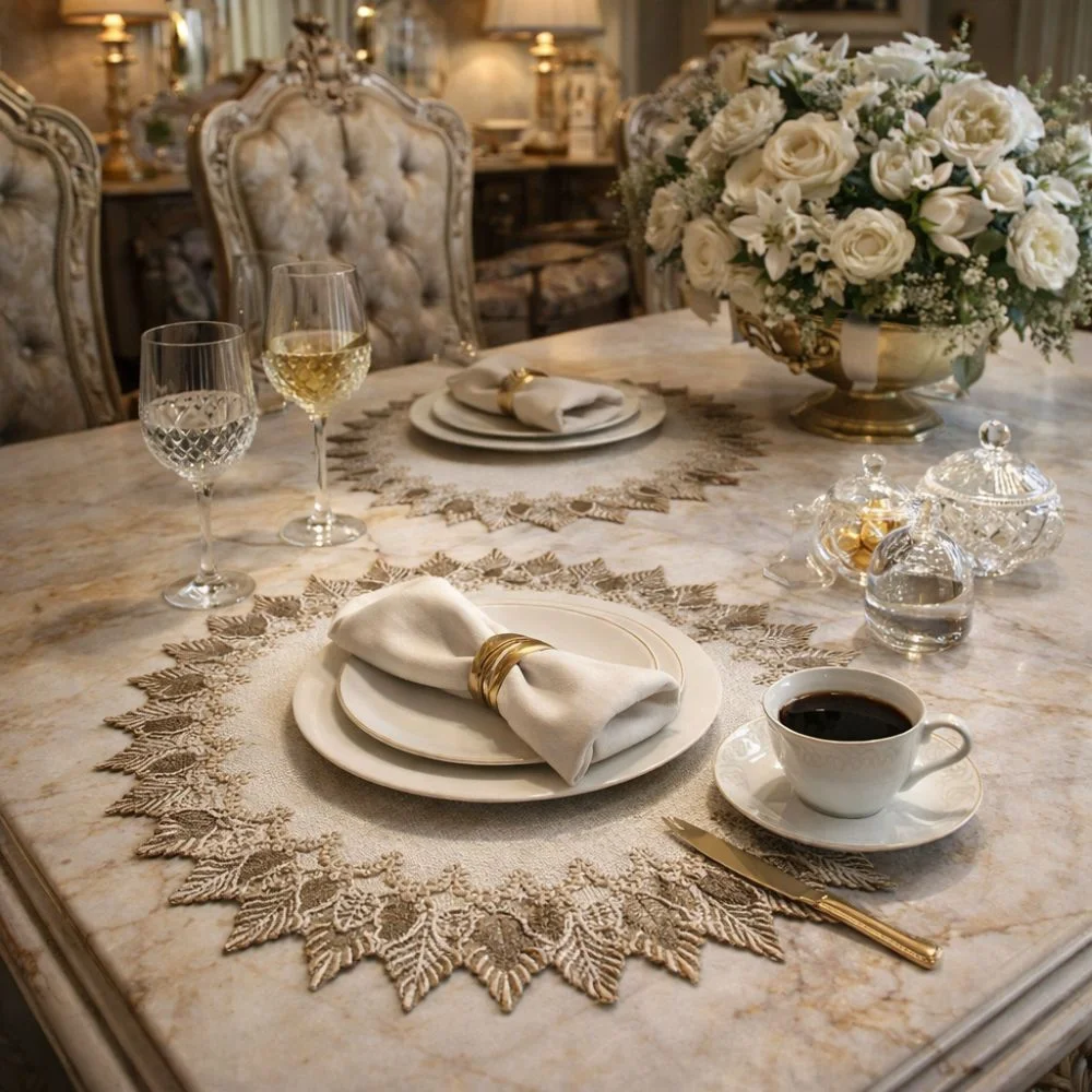 Lace Trim Dinning Table Cover European Hollow Round Table Cloth Napkin Doily Linen-colored Coffee Coaster Placemat Beside Table