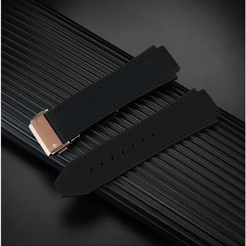 Genuine Leather Watch Band For Hublot Big Bang Series Cowhide Strap Men Wristband With Tools Accessories Black Brown 26*19mm