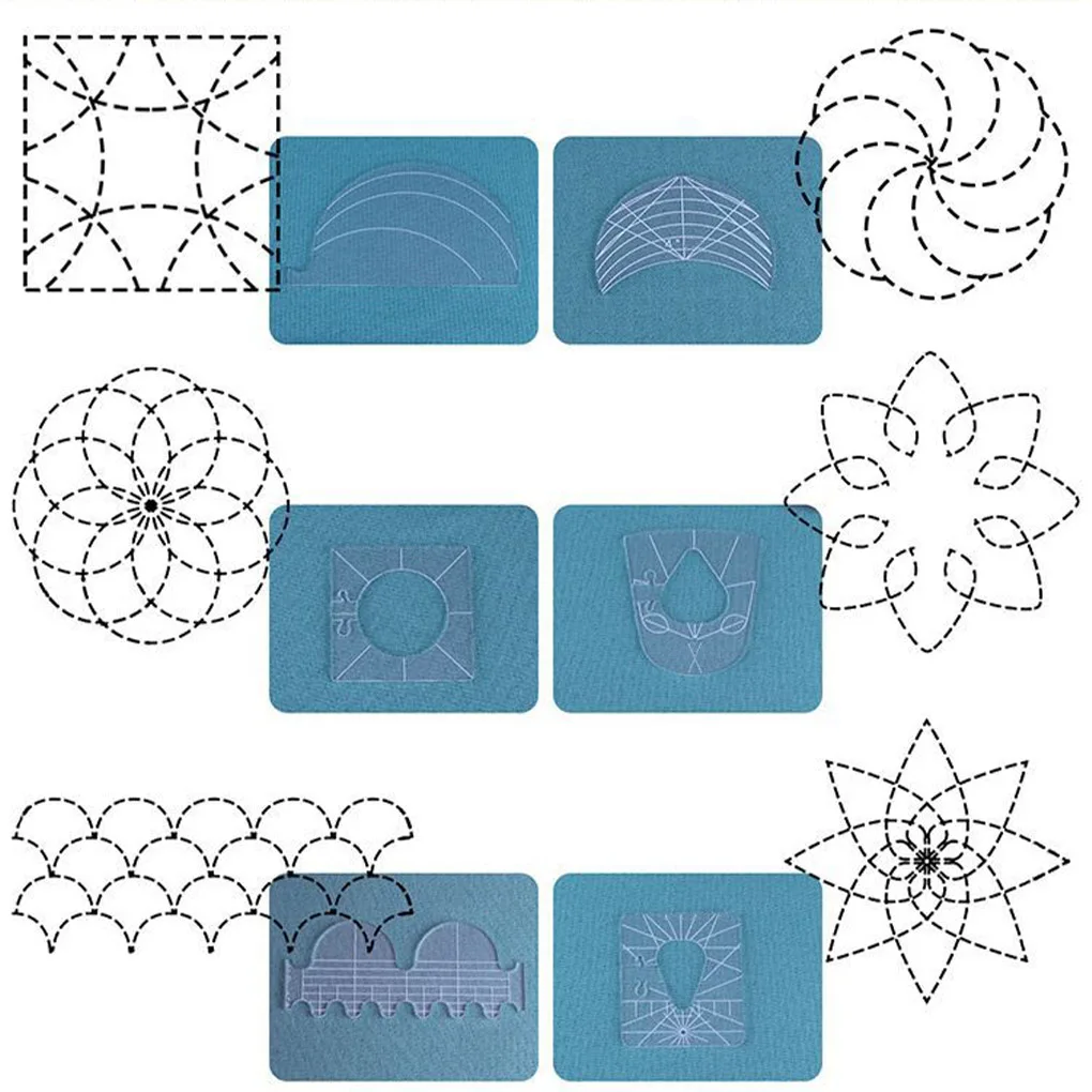 6 Pezzi Righelli per Quilting Acrilico Modello Patchwork Fai da Te Calibri Macchina da Cucire Tessuto Quilting Board Kit Accessori