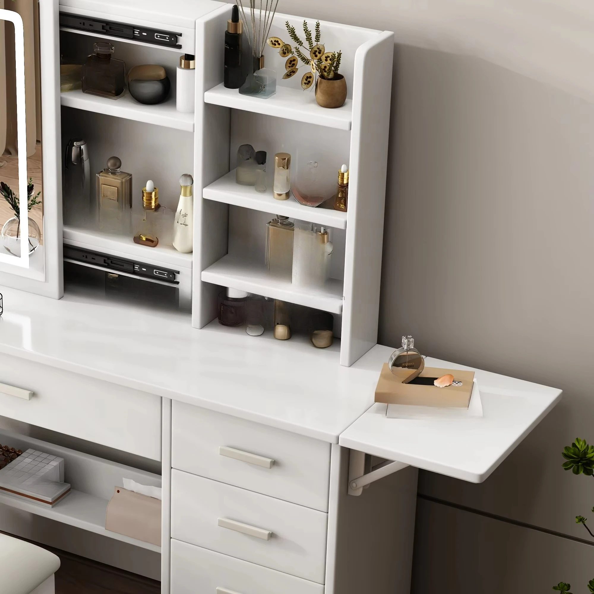 Overseas Spot Stock Wooden Dresser Table with LED Light Mirror Home Furniture for Girls for Bedroom or School-Custom