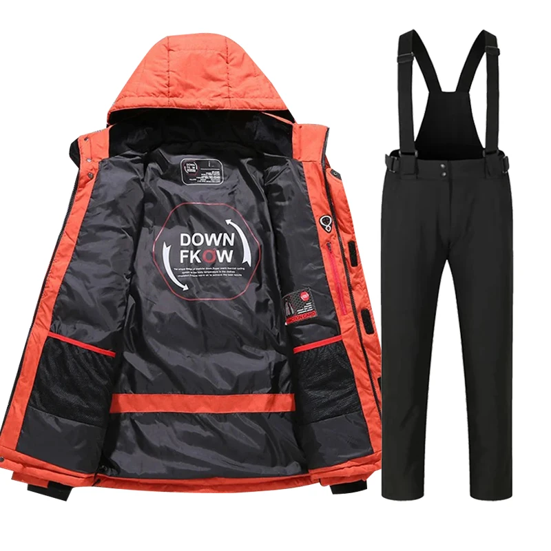 

Thermal Winter Ski Suit Men Windproof Skiing Down Jacket and Bibs Pants Set Male Snow Costume Snowboard Wear Overalls