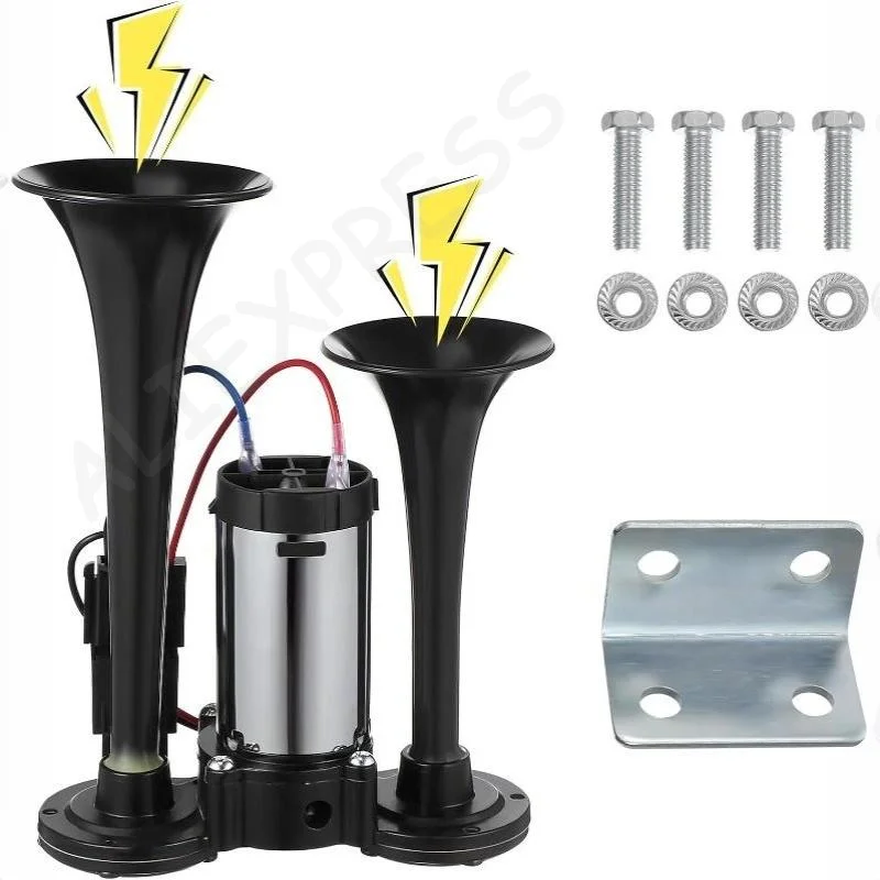 [G]Car Horn 12V Integrated Dual-trumpet Air Horn Loud Sound Includes Mounting Screws For Cars Trucks