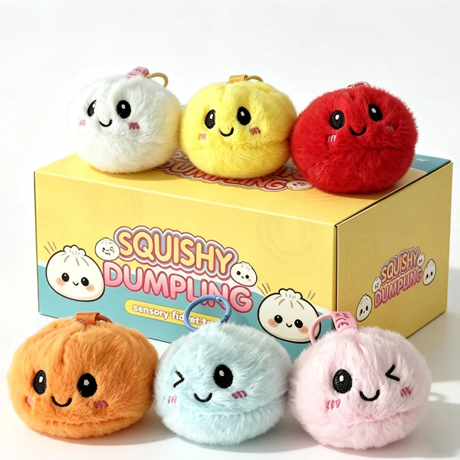 

In Stock Kawaii Steamed Bun Plush Keychain blind box Stress Relief Squishy Fluffy Pendant Cute Bag Charm for Kids Girls