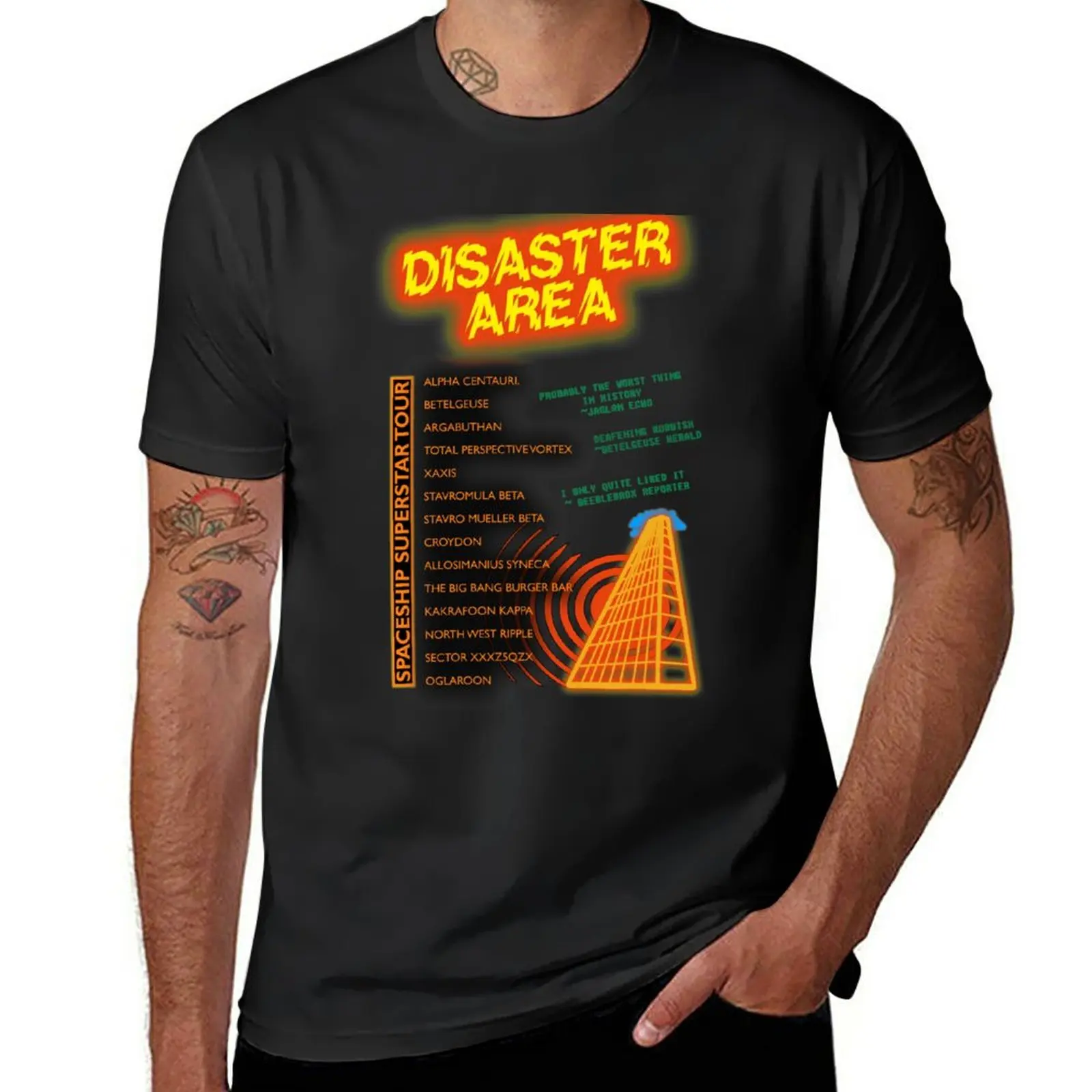 New Hitchhikers Guide - Disaster Area Tour T-Shirt Aesthetic clothing man clothes blank t shirts mens champion t shirts