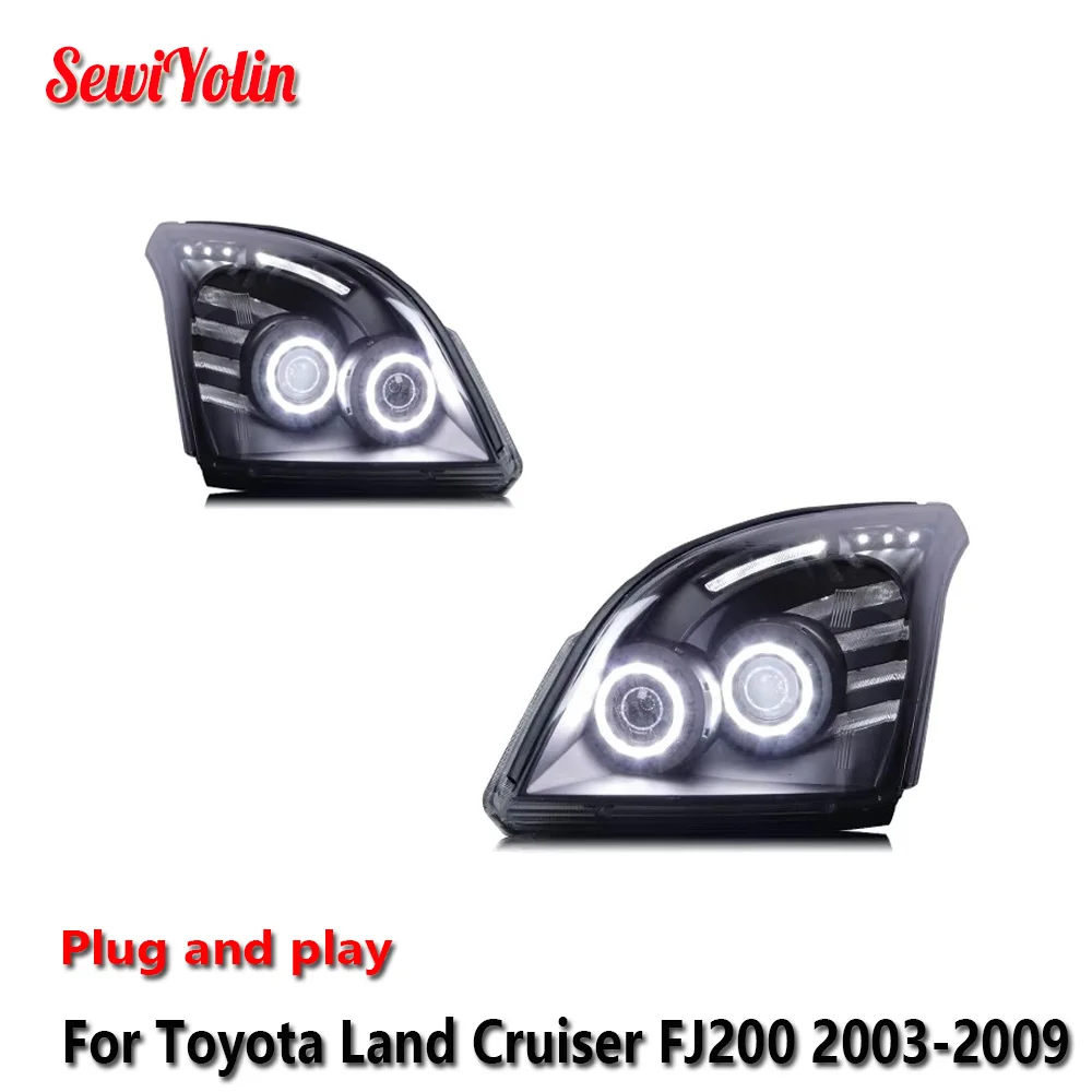 

Автомобильные светодиодные фары в сборе для Toyota Land Cruiser FJ200 2003-2009, авто противотуманные фары DRL, стоп-сигнал поворота, Plug and Play