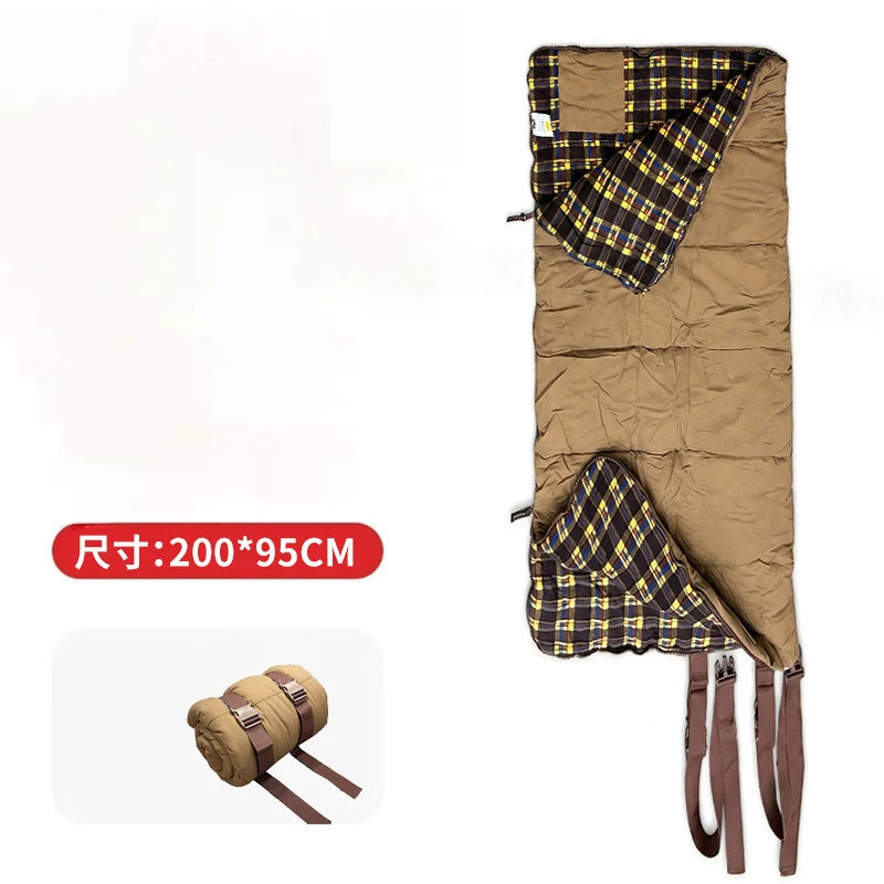 Verdickter, verbreiterter Hohlschlafsack aus Baumwolle mit Kissen, warmer Winter-Outdoor-Camping-Reiseschlafsack für kaltes Wetter – Detail 1