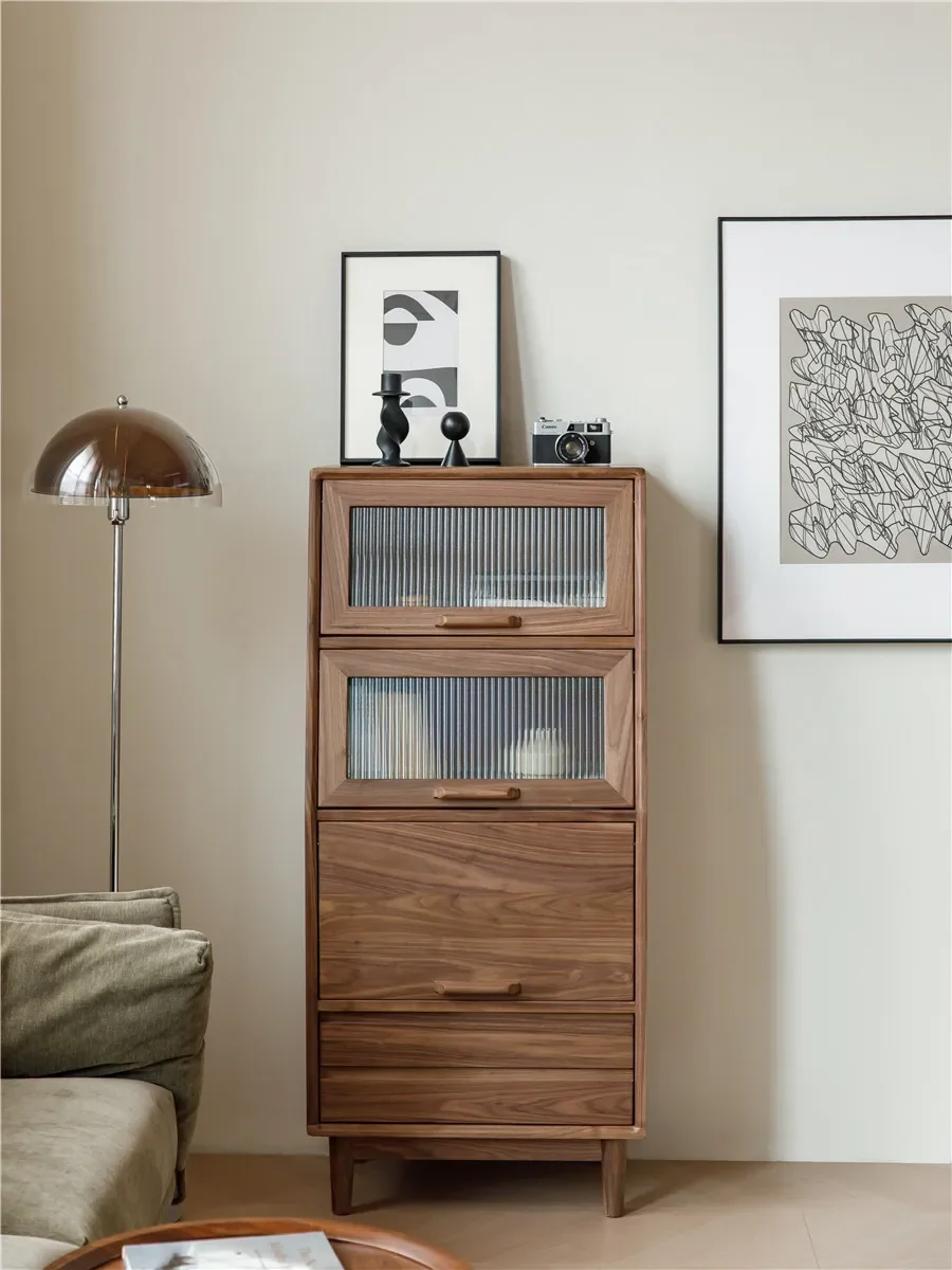 

S North America Black Walnut All Solid Wood Locker TV Side Cabinet Sideboard Cabinet All Solid Wood Flip Door