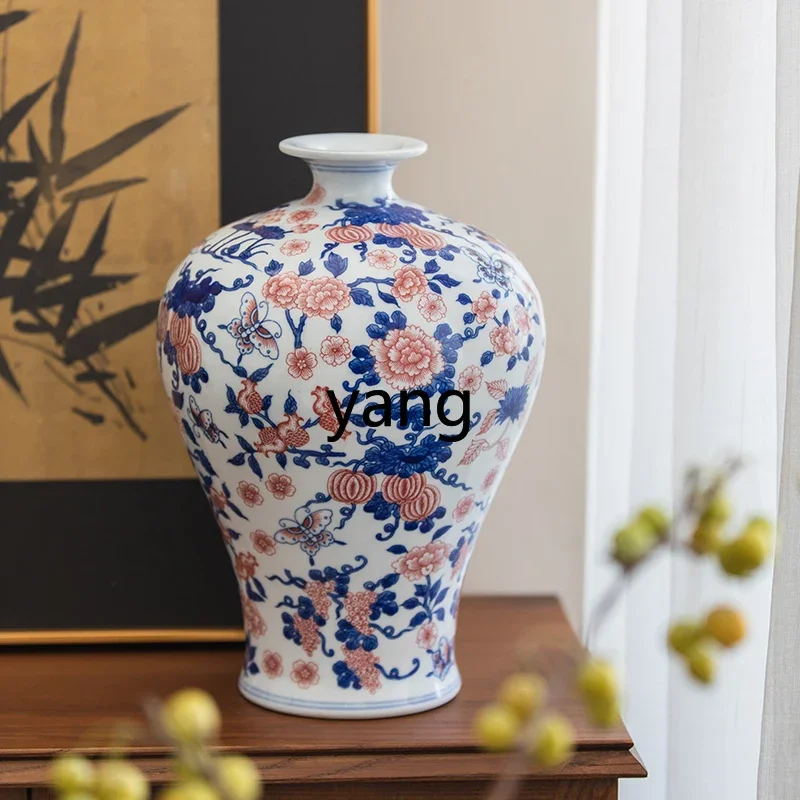 ZL Jingdezhen ceramic blue and white porcelain underglaze red vase living room entrance bogu frame decoration