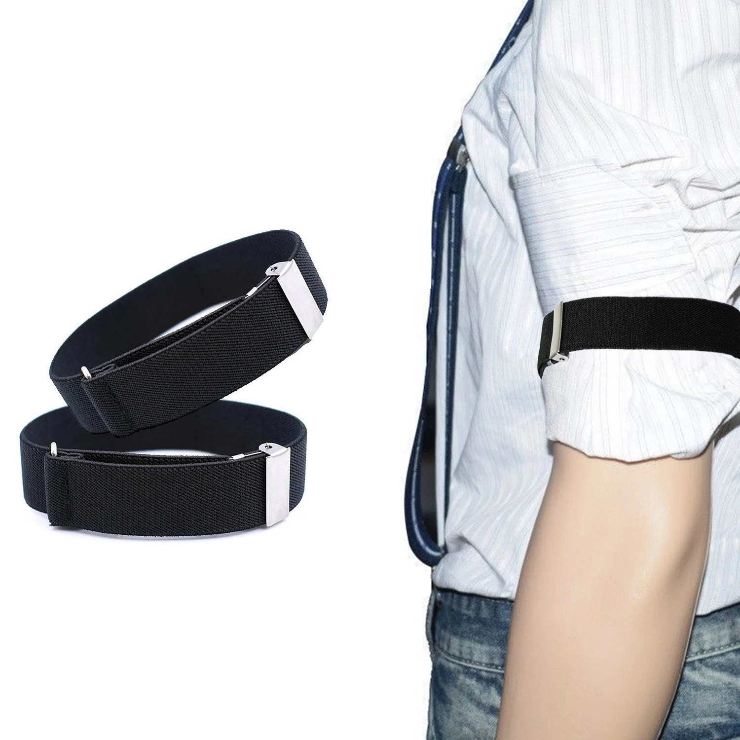 Brazalete elástico clásico negro, soporte de manga de camisa, puños de brazo ajustables de moda de negocios, bandas para accesorios de ropa de boda