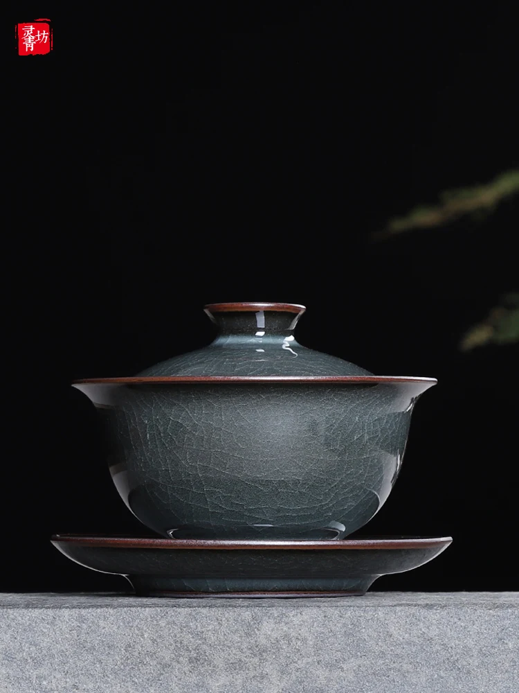 

Набор для чаепития Гунфу из синего фарфора ручной работы, большой размер, винтажный стиль, чайная чашка с крышкой для домашнего использования, чаша для церемониального заваривания