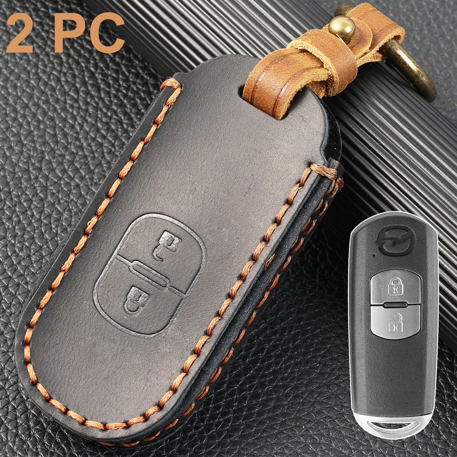 2 Button Genuine Leather 2X Key Fob Chain Shell Case Cover Holder For Mazda 3 Hatch 6 Atenza Cx3 Cx5 Cx7 Cx9 Mx5 2013 2014 2015