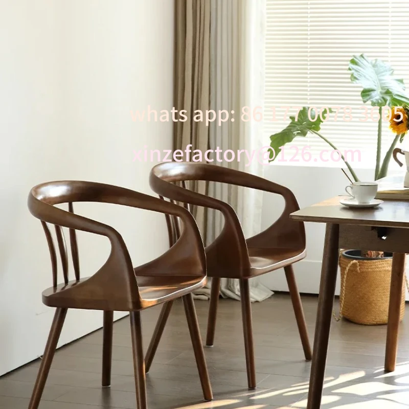 

Customizable Black Walnut Desks and Chairs, Leisure Backrest Dining ChaLog Household Chinese Retro Dining Chairs, Nordic Simple