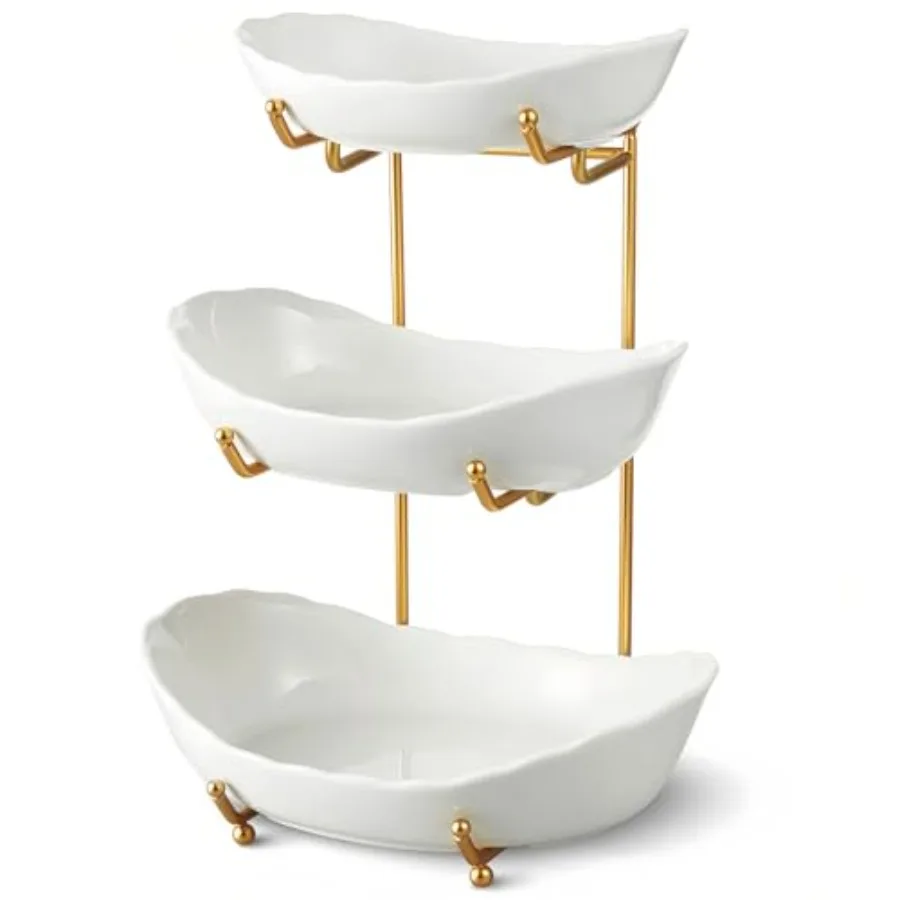 

Керамическая фруктовница для кухонной столешницы - 3-ярусная корзина для фруктов с металлической подставкой, многоуровневая подставка для фруктов на столешницу для закусок, орехов, тортов
