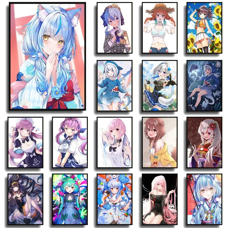 ملصق Hololive Anime Uruha Rushia Gawr Gura HD مطبوع عليه قماش Kawaii للفتيات جدار الفن لديكور غرفة النوم