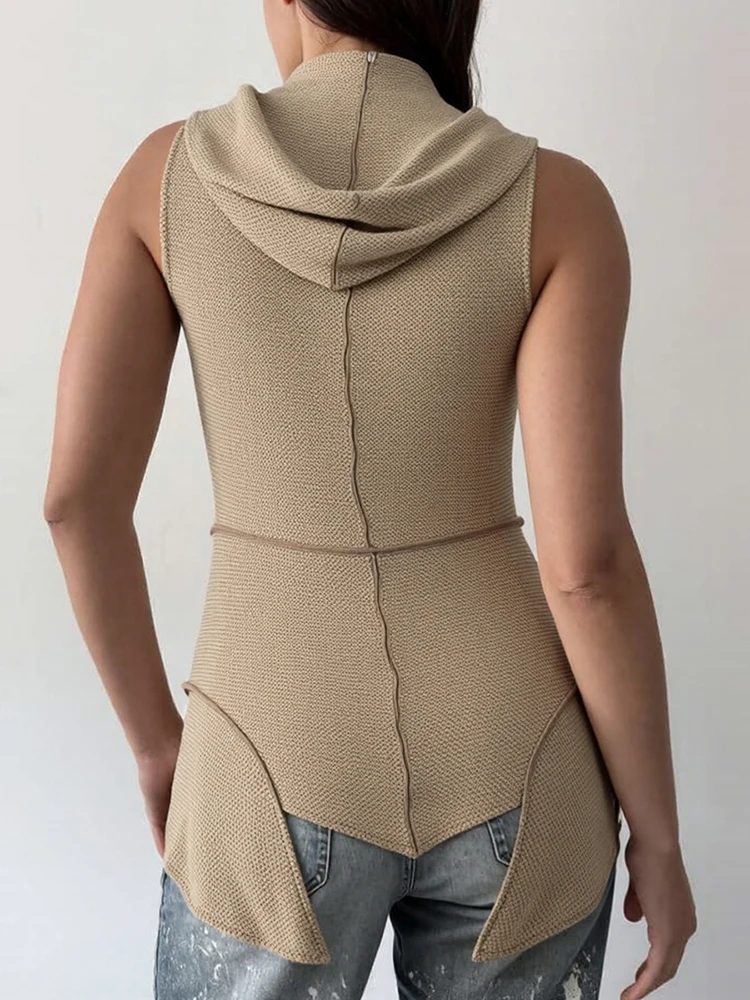 

Macheda High Street однобортные топы на бретелях с капюшоном на шнурке, женский вязаный кардиган, неровный подол, модный стиль, классическая одежда