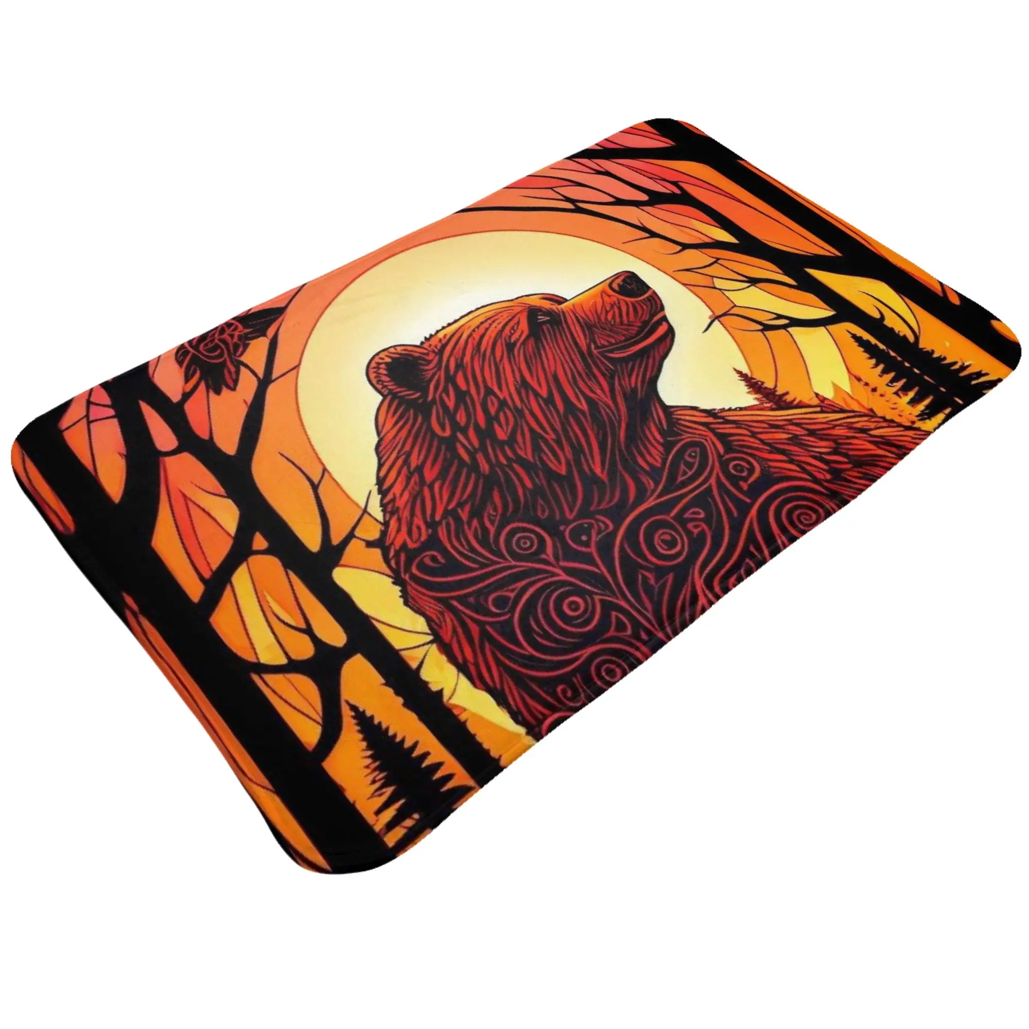 Ornate Brown Grizzly Bear Sunset Art Anti-Slip Doormat Bedroom Mat  Floor Indoor Home Decorative