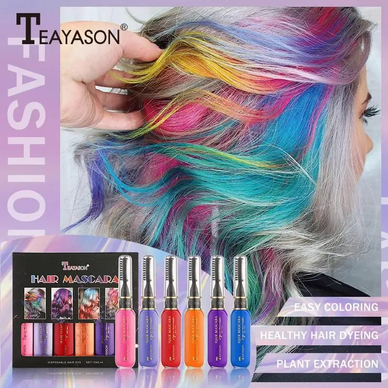 

Temporary Hair Color Wax Cream Kit 6 Shades Washable Dye Brush For Halloween Cosplay DIY Styling Birthday Gift