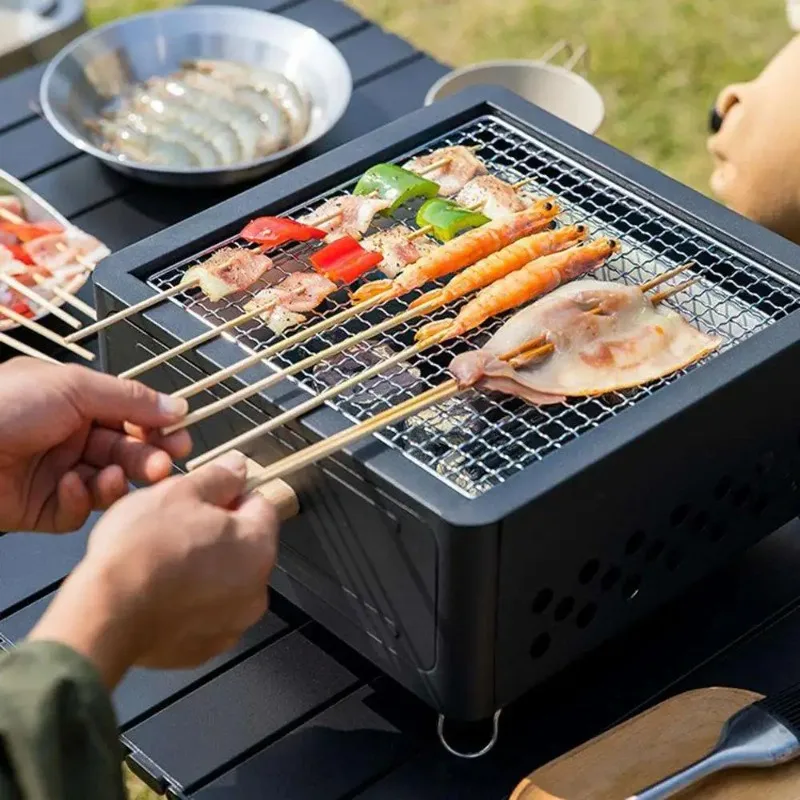 Portable Tabletop Camping Charcoal Grill With Pull Out Ash Drawer Outdoor Cooking Stove - view 3
