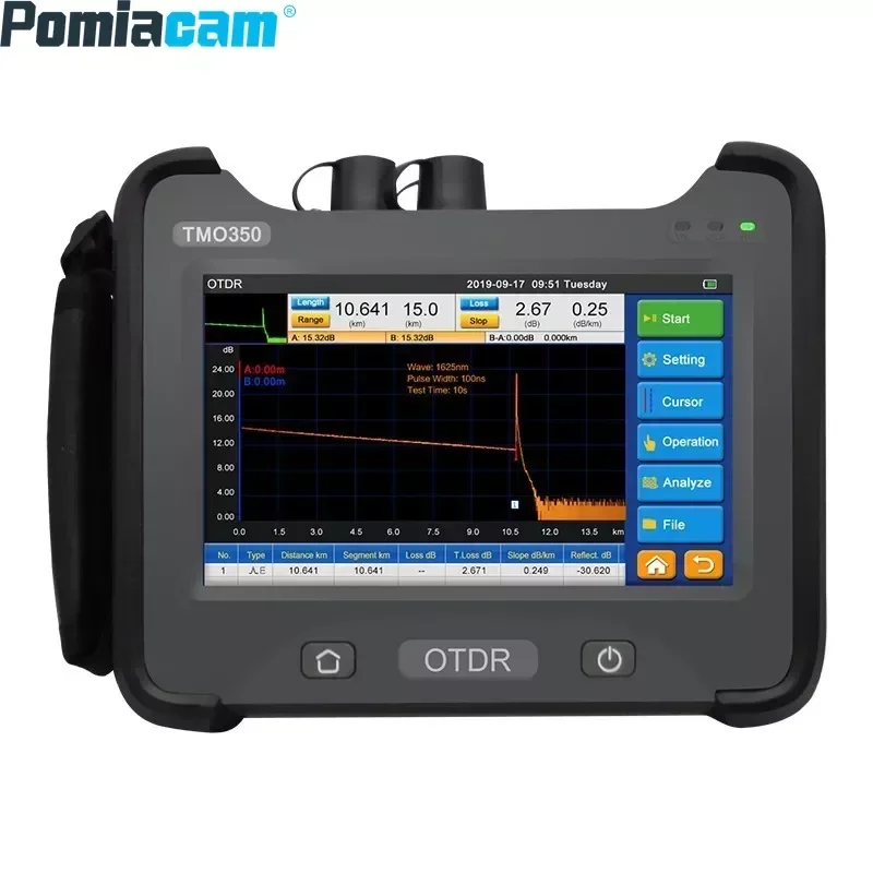 단일 및 다중 모드 통합 대형 터치 스크린, OTDR 광학 시간 영역 반사계, 4 파장, TMO350, 1310, 1550nm