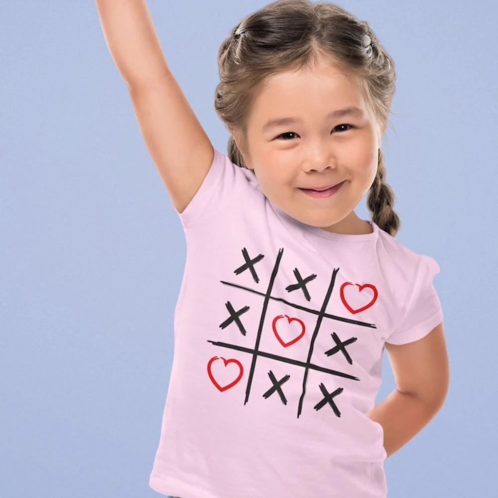 Valentine's Day Tic Tac Toe Children Shirt Hearts Design Tshirt Kids Valentine Gift Tee Boys and Girls Fashion Casual Cotton Top