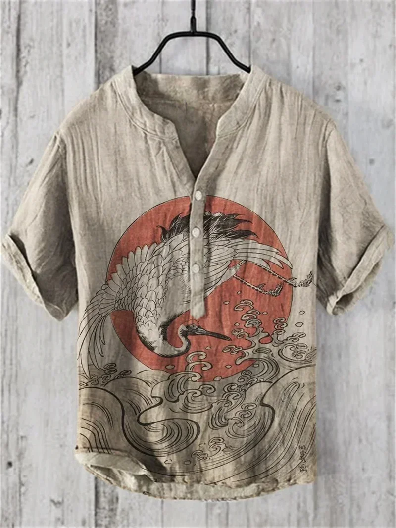 Retro Japanese style artistic Mulan V-neck shirt, casual and fashionable, can meet the needs of different occasions