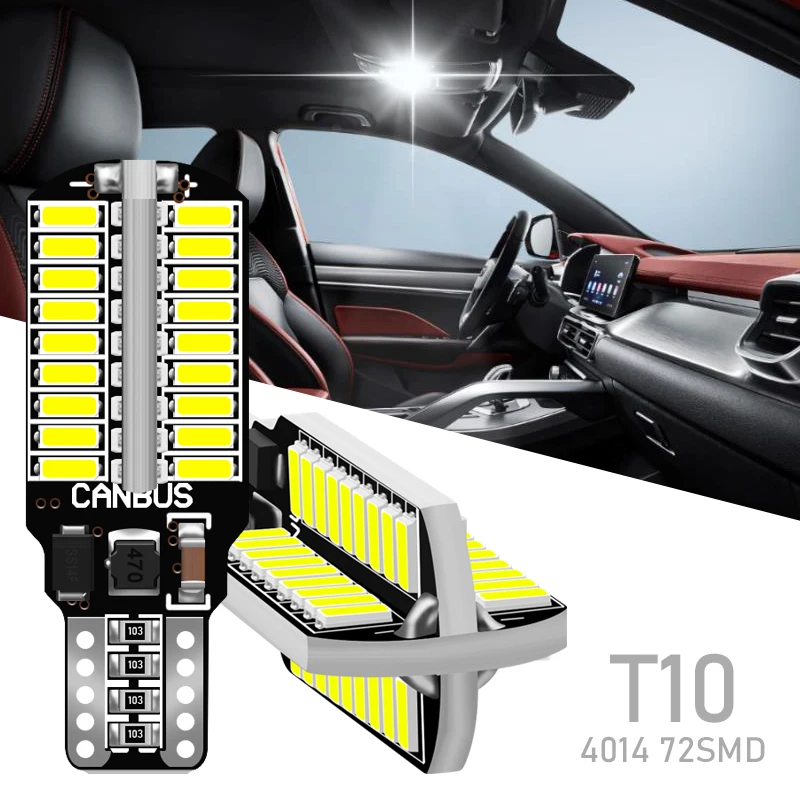 2pcs T10 W5W Car Led Light Canbus No Error 4014 72SMD For Auto Interior Accessories Lamp Tail Reverse Bulb 6000K Stop Lamp 12V