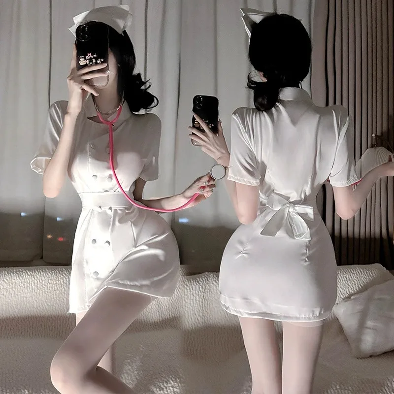 

Hot Anime Movie Sexy Nurse Suits Uniform Cosplay Womens Costumes Short Sleeve Dress Hat Set Halloween Role Playing Party Gifts