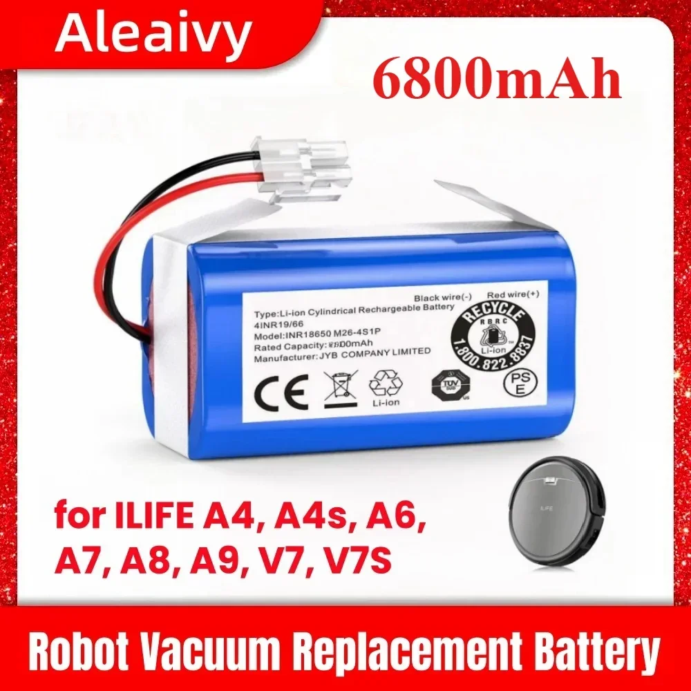 Original 14.4V 2600mAh Replacement Battery for ILIFE A4,A4s,A6,A7, A8,A9,V7,V7S Robotic Vacuum Cleaners,18650 14.8v Battery pack