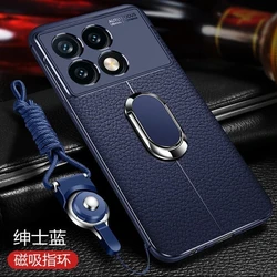 Magnetic Case For Poco F6 Pro Case Holder Ring Cover For Xiaomi Poco F6Pro 5G Redmi K70 PU Soft Silicone Shell Shockproof Bumper