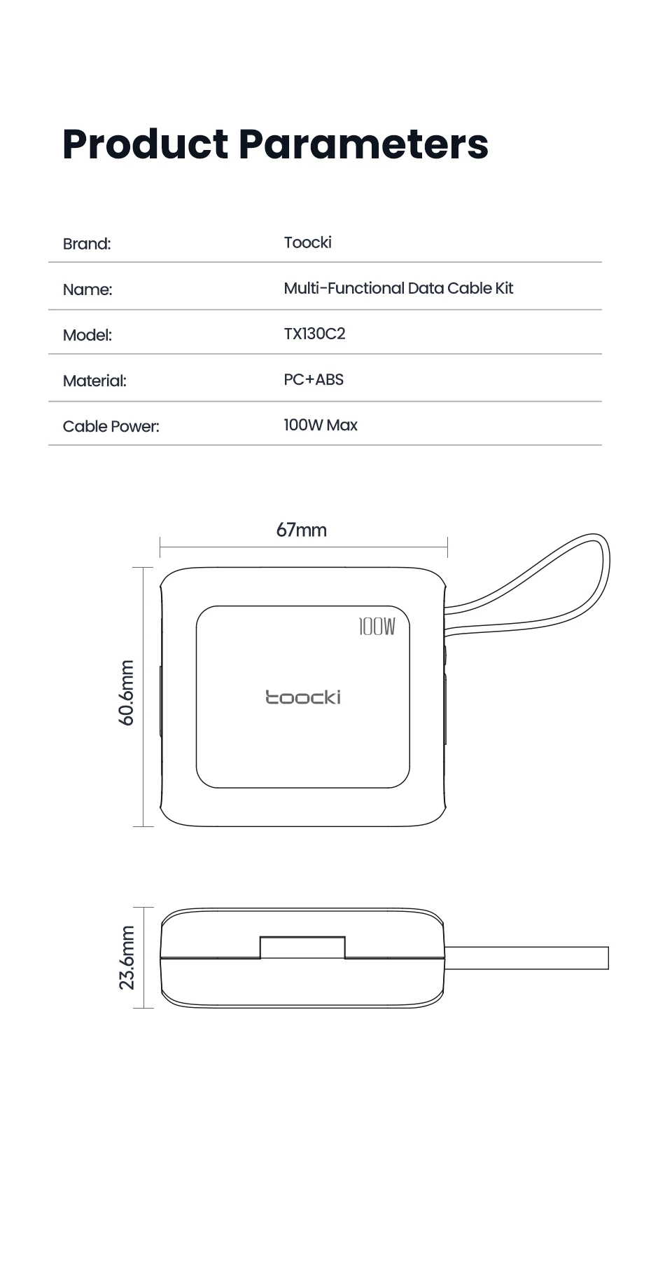 Toocki PD100W Einziehbares Schnellladekabel-Set mit verstecktem Telefonständer & Multi-Adapter für iPhone 16 15 Samsung S23 Xiaomi – Detail 15