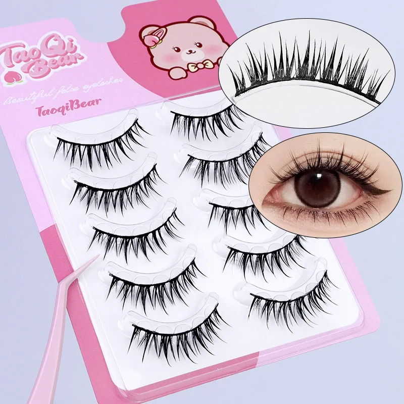 5ペアセット グルーフリー フルストリップつけまつげ ハードバンド マンガ風 DIYつけまつげ セルフ接着つけまつげ