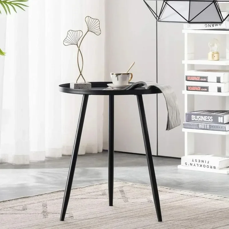 

End Table for Living Room, Bedside, Mid Century Modern Coffee Table or Circle Accent Table for Small Spaces, Metal Nightstand