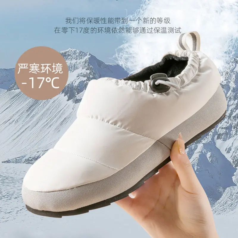 

Luxy Duck Down Cotton Shoes for Winter Warmth Outdoor Travel Anti Slip Camping Cold Resistance Thick Cotton Slippers for Women