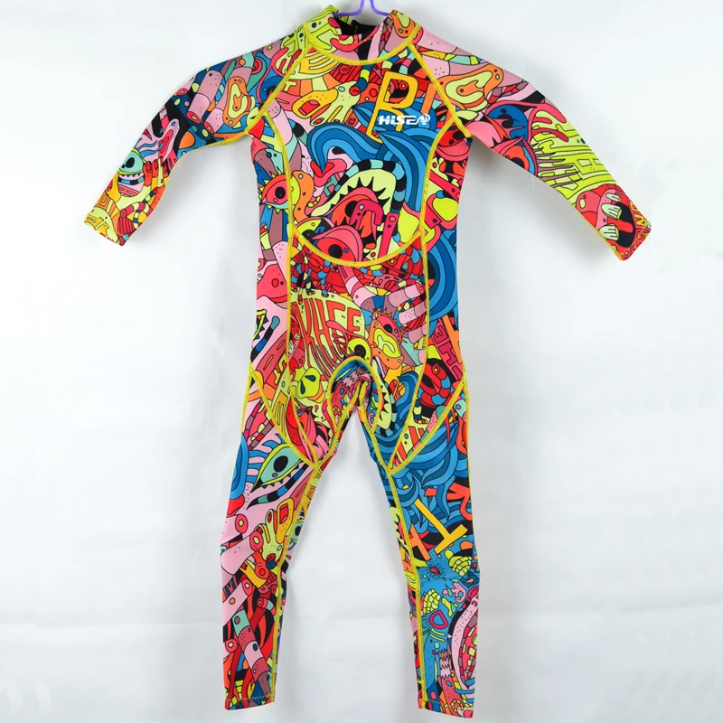 Hisea 2.5mm Neoprene Children's Kid Long Sleeved Printing Wetsuit,Individuality Surf Clothing Fall and Winter Warm Swimsuit