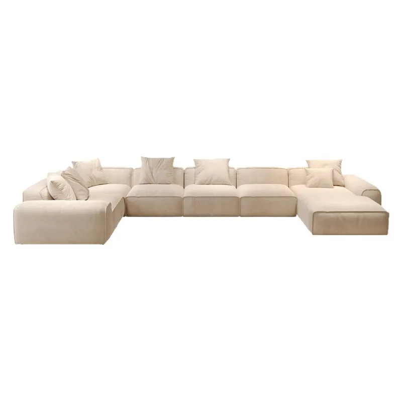 Sofa straight row u-shaped sofa large combination matte cloth corner large apartment sofa