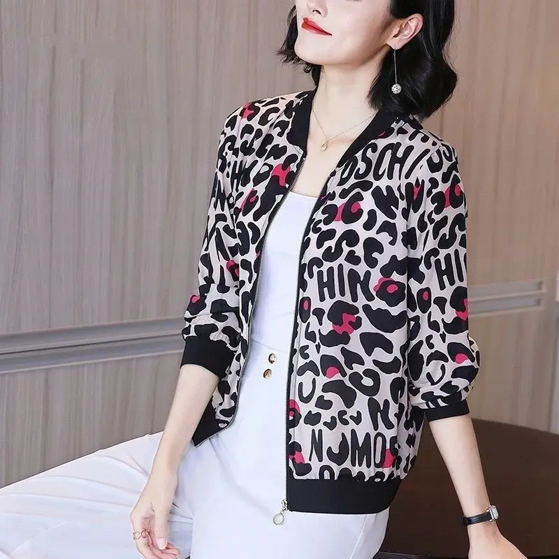 Frau Sommer Chiffon Print Mäntel Femlae Langarm lose Bomber jacken Damen drucken atmungsaktive lässige Reiß verschluss Cardigans G388