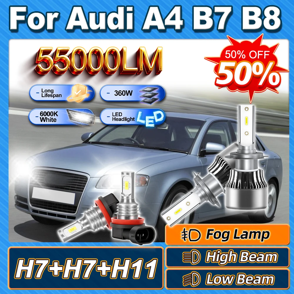

Для Audi A4 B7 2004-2008 B8 2007 2008 2009 2010 2011 2012 2013 2014 2015 2016 H7 дальнего ближнего света 360 Вт фары H11 противотуманные фары 6000K
