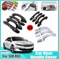 For Peugeot 508 R83 2019~2024 Covers Carbon Bright Black Chrome External Luxurious Car Door Handles Anti-Scratch Car Accessories