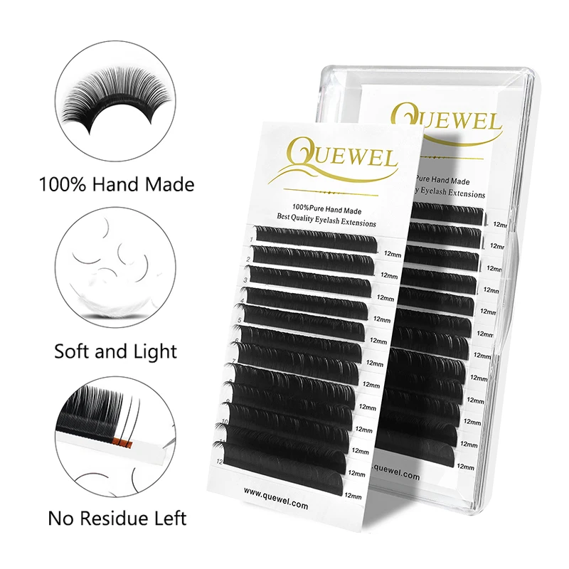 Quewel Eyelash Extension 12 Lines/Tray Silk Cilios Soft Professionals Individual Eye Lash Extensions C/CC/D Curl  False Lashes