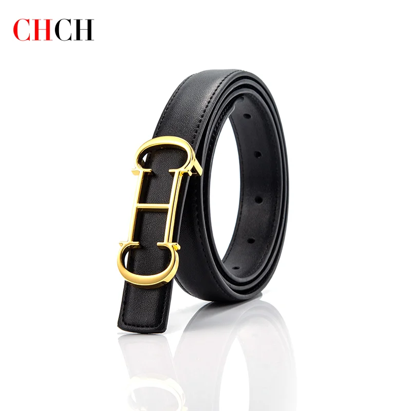 CHCH Women's Belt 2024 New Black Cow Leather Belt Accessory