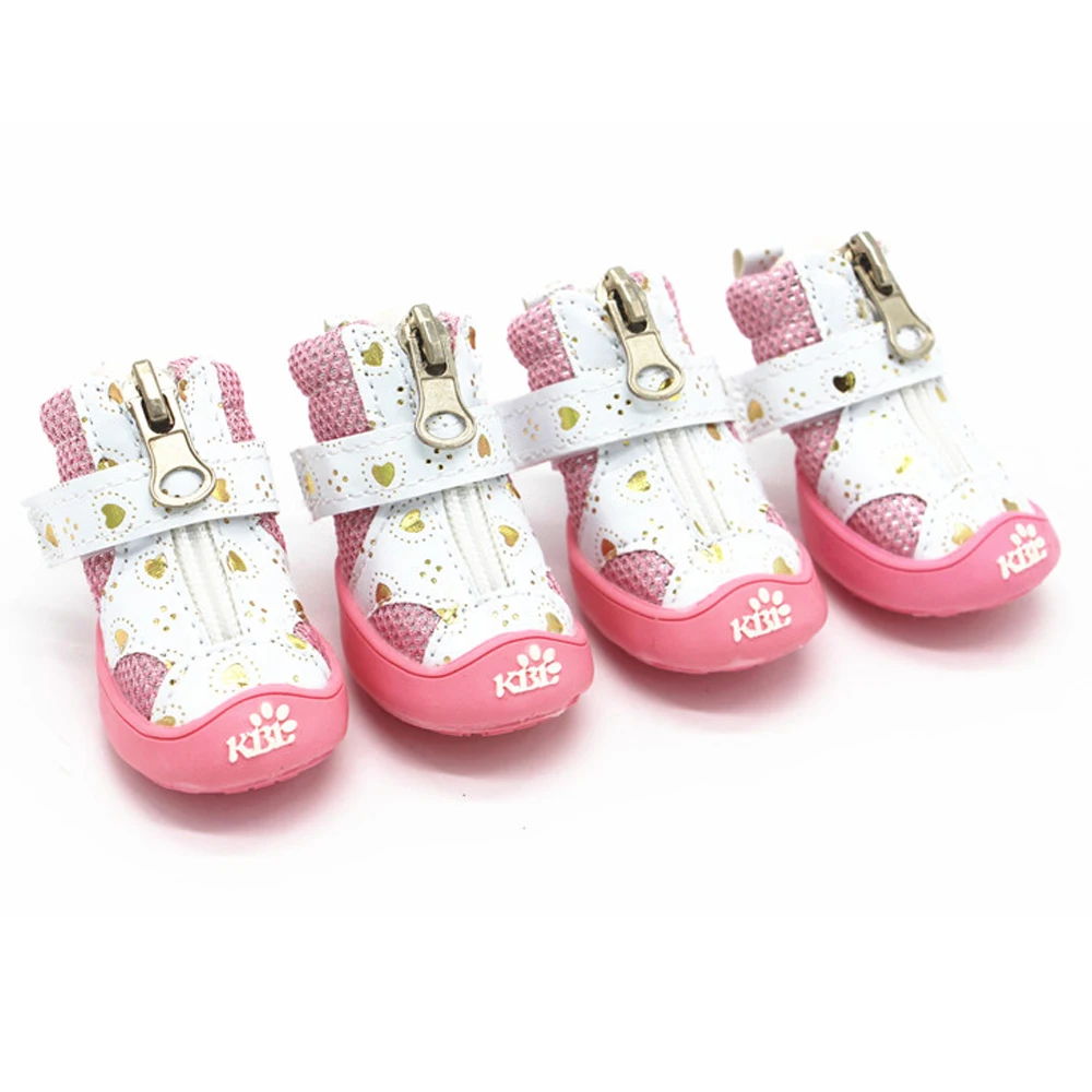 Shoes for Small Dogs 4PCS Cute Breathable Dog Booties with Zipper Easy to Wear Anti-Slip Soft Pet Shoes Puppy Boots All Seasons