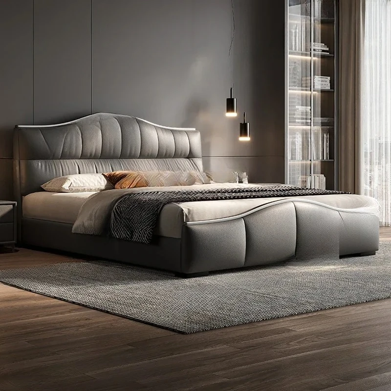 

Leather Modern Simple Bed Minimalist Luxury Design Sleeping Princess Bed Queen Bedroom Letto Matrimoniale Furnitur