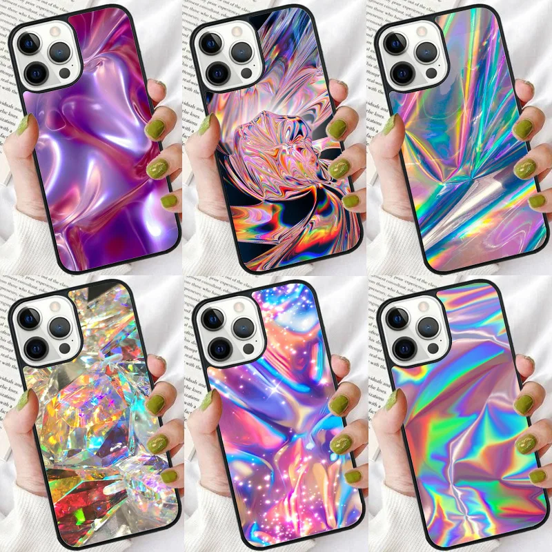 Rainbow Holographic Iridescence Phone Case For iPhone 16 15 14 plus XR XS 11 12 13 Pro max Soft Shell Cover coque