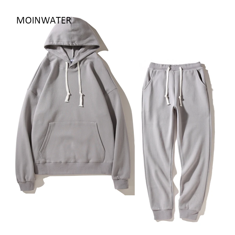 MOINWATER New 2022 Women White Sporty Sets Female Casual Grey Hoodies Pants Lady Pink Solid Tops Suits for Autumn Spring MH2201