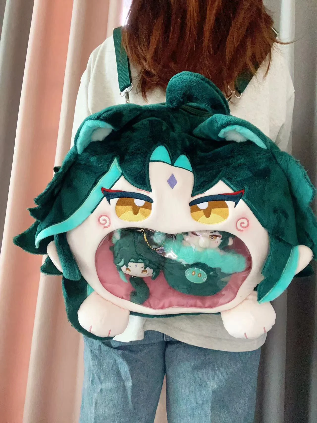 Genshin Impact Xiao Cartoon Big Mouth Plushie Plush Doll Backpack Purse Crossbody Bags Handbags Itabag Anime Figure Toy Kids