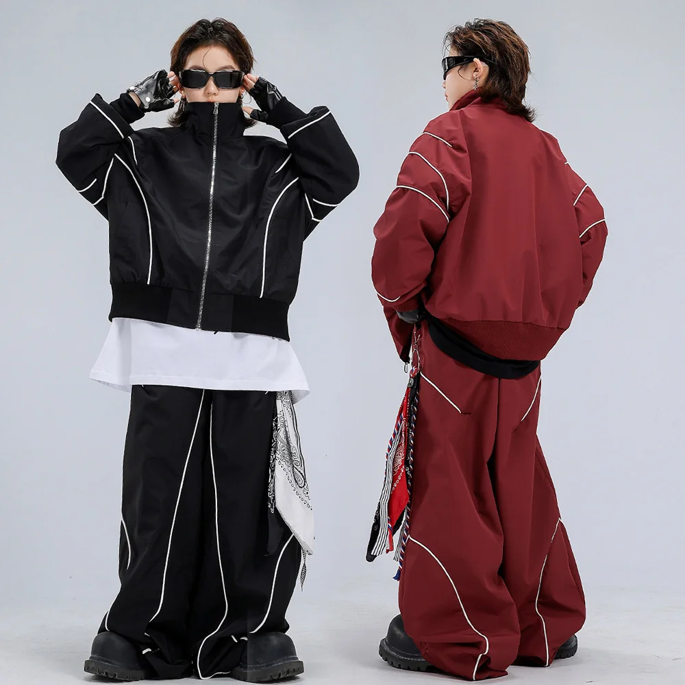 Children Boy Girl Streetwear Hip Hop Loose Casual Sport Jacket Pant Sets Kids Coat Trousers Suits Costume Dancer Team Clothes