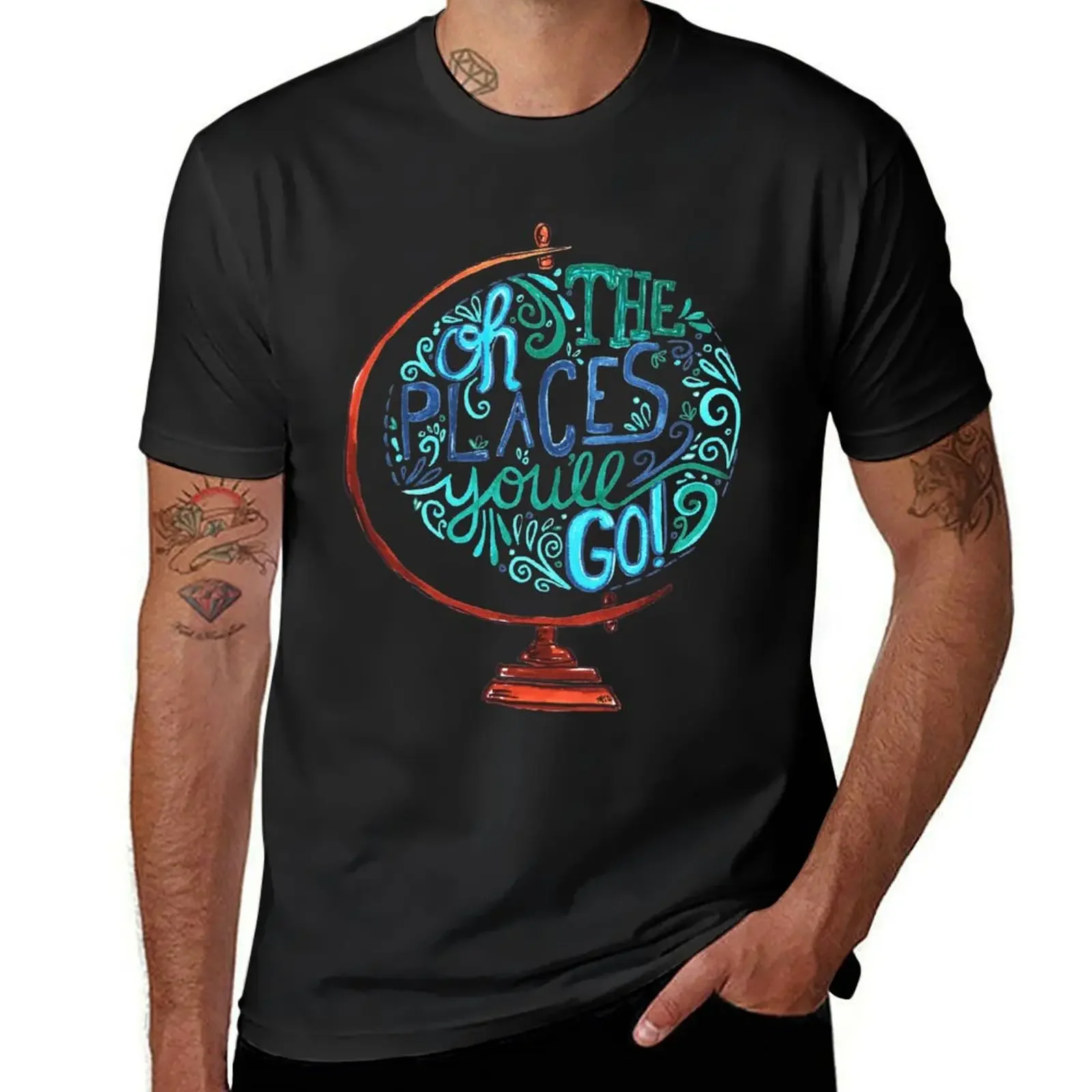 Oh The Places You'll Go - Vintage Typography Globe T-Shirt plain anime clothes plain t shirts men