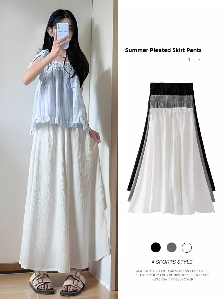 

White High Waist Draped Half Skirt Set Women Summer Fashion Two Piece Suit Casual Breathable round Neck Short Sleeve Top